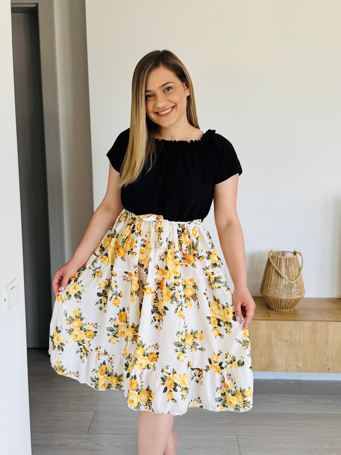Rochie cu imprimeu și talie elastică