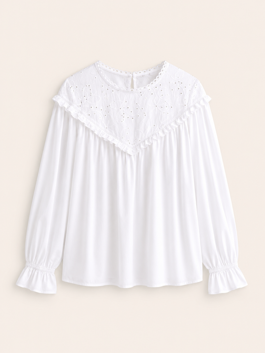 Bluză damă din 100% bumbac, cu broderie delicată