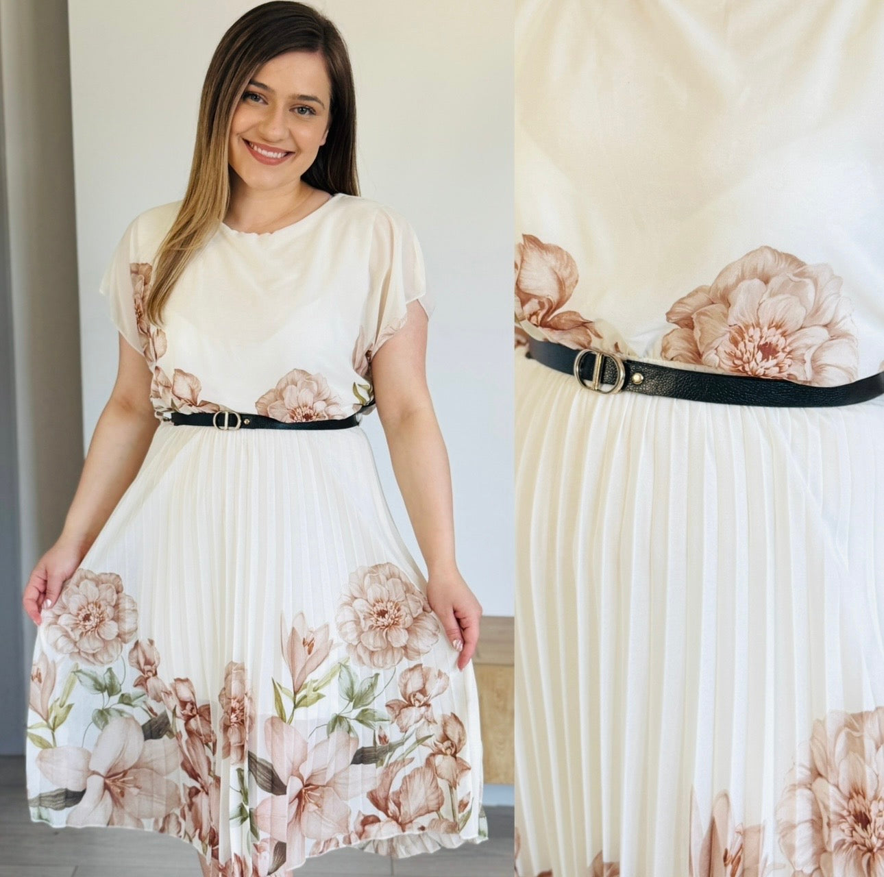 Produsul zilei🎀                             Rochie midi plisată cu imprimeu floral