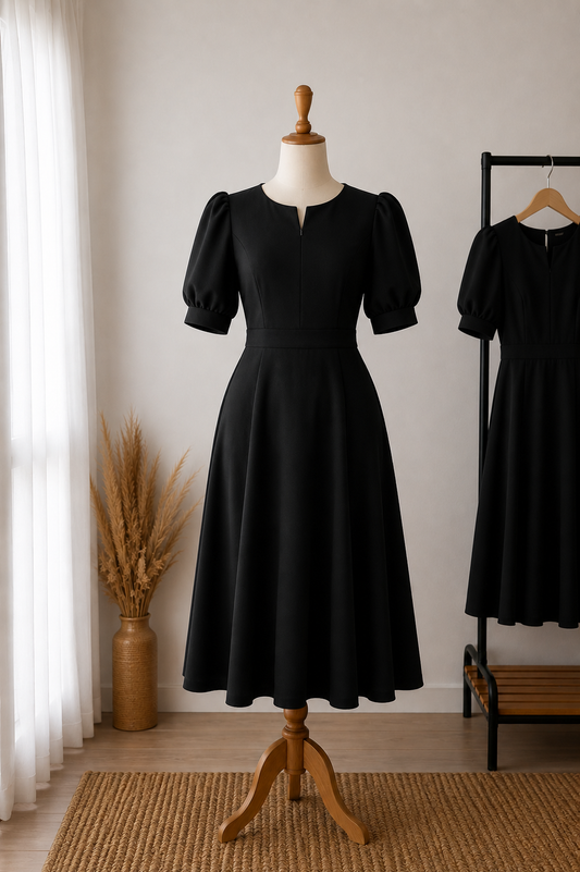 Rochie midi elegantă din stofă Barbi neagră