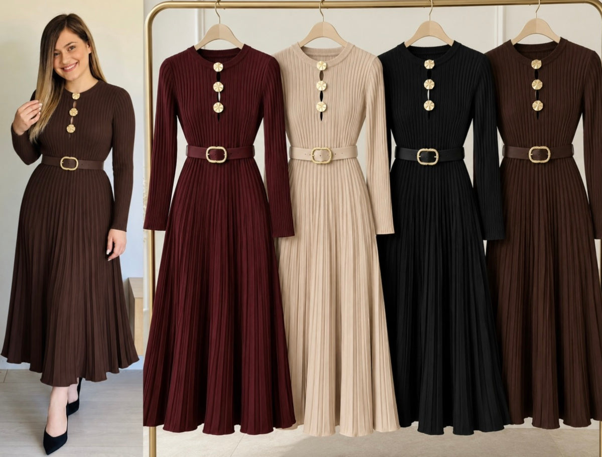 Rochie plisată elegantă cu curea