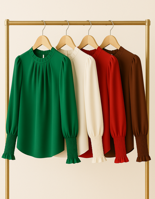 Bluza Elegantă cu Guler Plisat