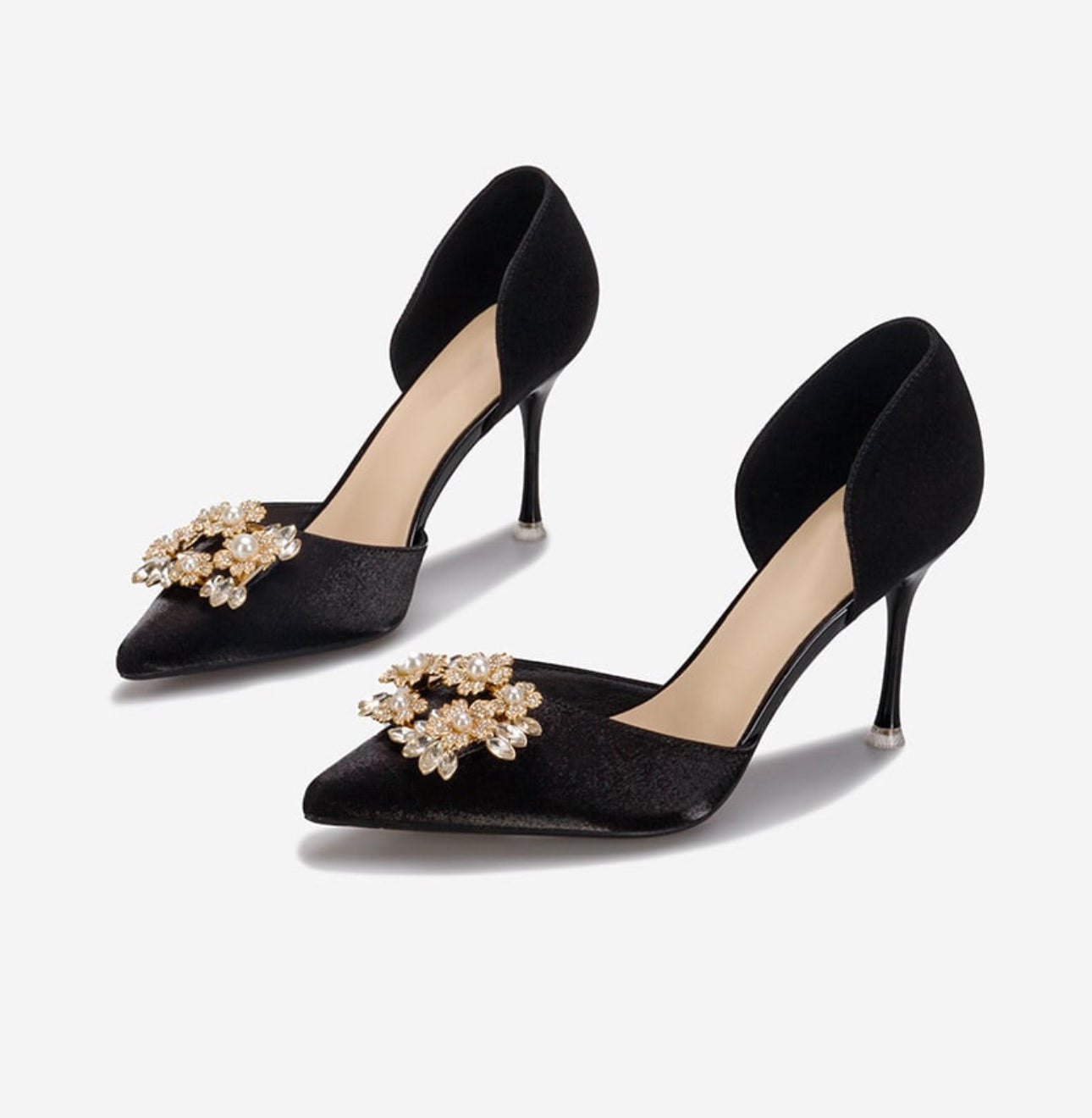 Pantofi Stiletto Negri cu Accesorii Strălucitoare