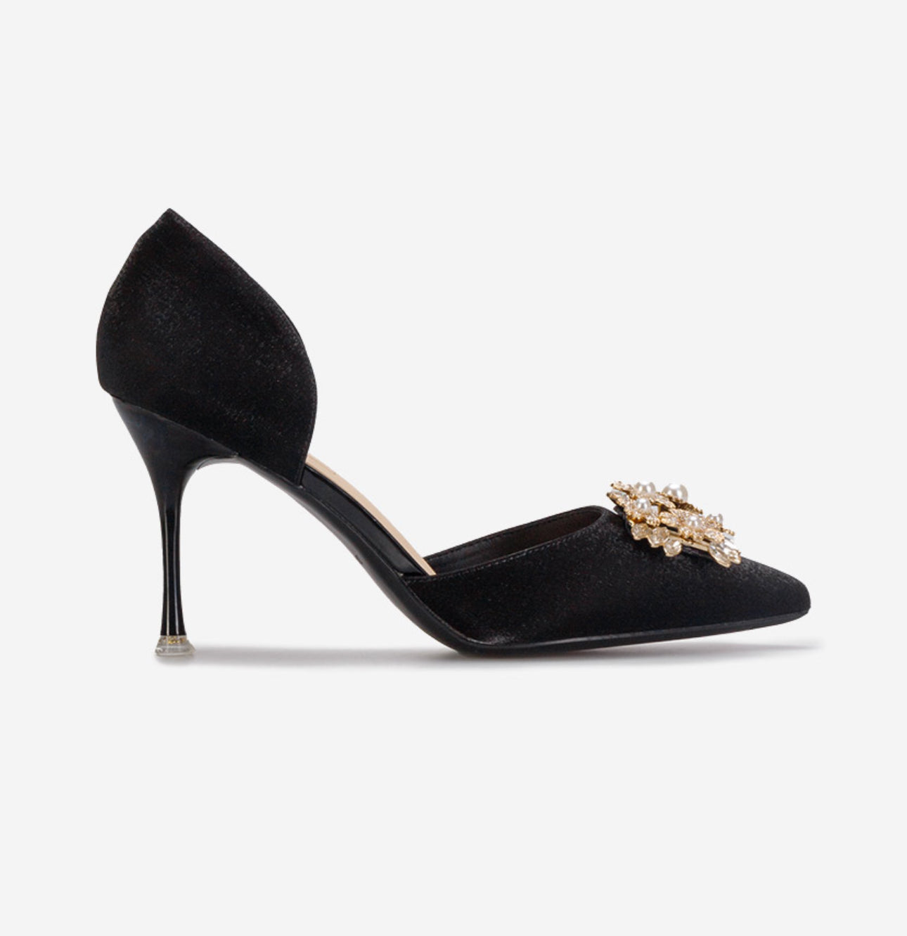 Pantofi Stiletto Negri cu Accesorii Strălucitoare