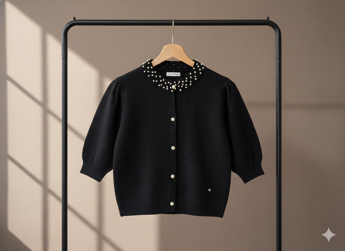 Cardigan Tricotat cu Guler Decorat