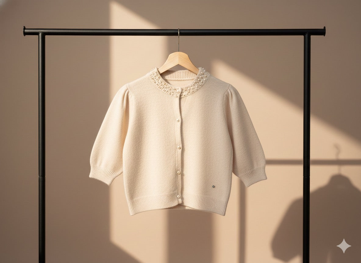 Cardigan Tricotat cu Guler Decorat