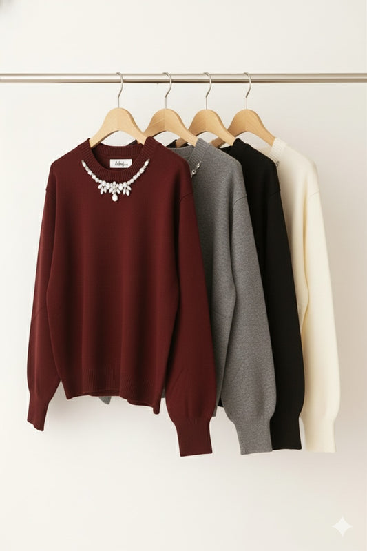 Pulover Soft cu Colier de Pietre – Model Elegant