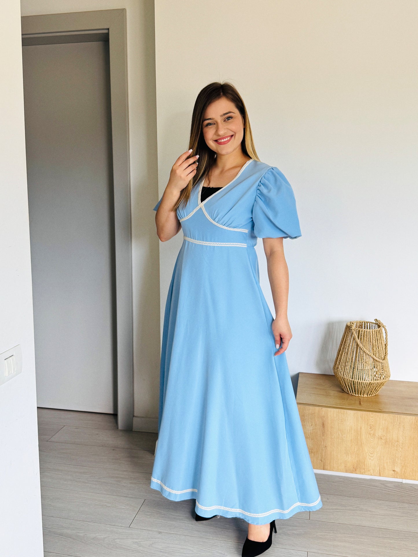 Rochie cu decolteu în V - Bleu