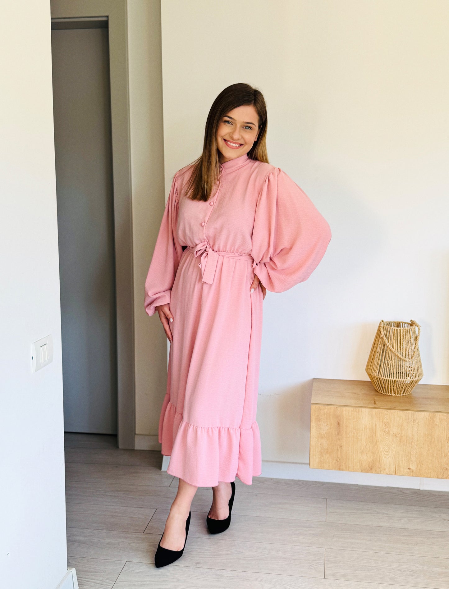 Rochie midi cu mâneci bufante