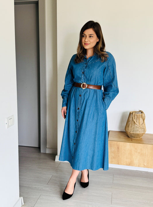 Rochie Cămașă Denim cu Curea