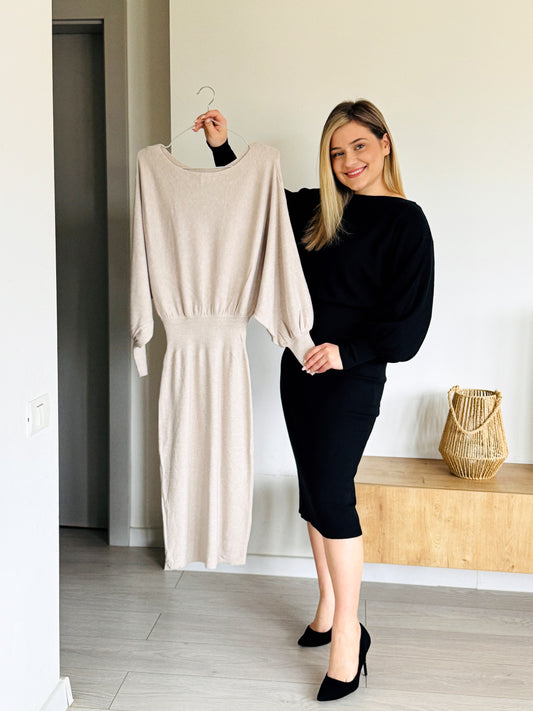 Rochie Tricotată Midi – Croi Elegant, Talie Elastică