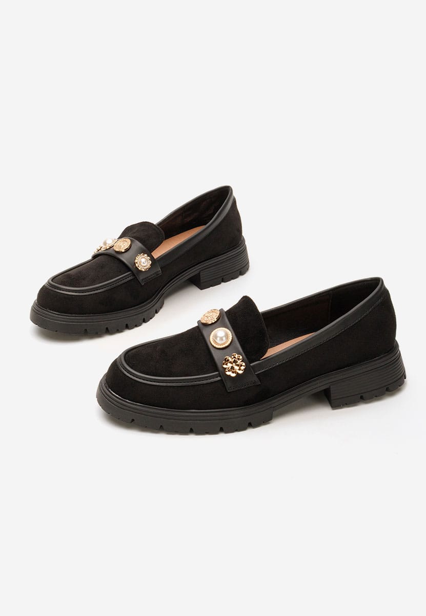 Mocasini din piele întoarsă cu detalii aurii