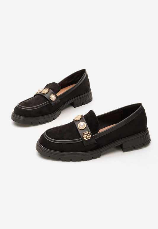 Mocasini din piele întoarsă cu detalii aurii